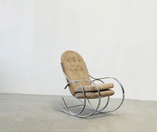 Chrome rocking chair with the original fabric