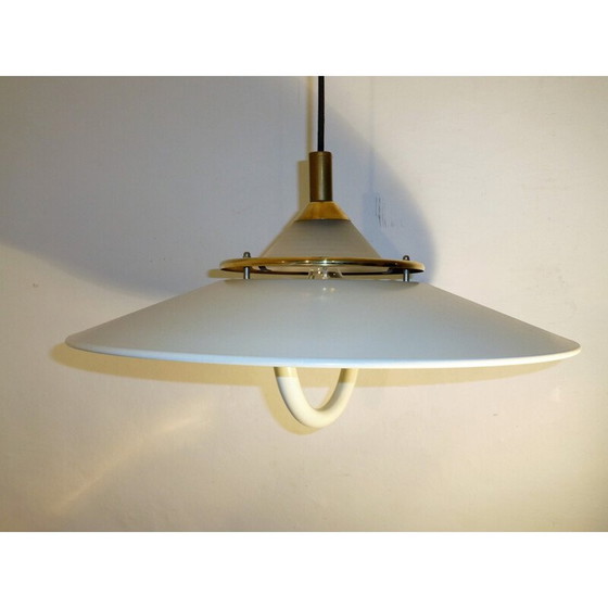 Image 1 of Lampada a sospensione vintage in metallo bianco, ottone e vetro, 1960