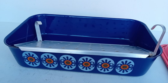 Image 1 of Swedish Enamel Oven Dish And Poaching Pan With Lid And Rack, 2 In 1.