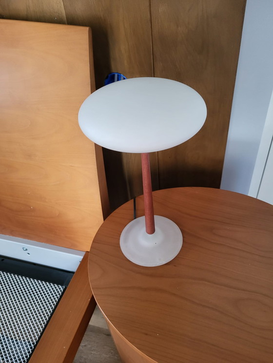 Image 1 of Cherry wood bed with two oval nightstands and matching lamps