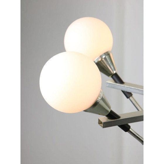 Image 1 of Italian vintage Space-age aluminum and opaline glass chandelier