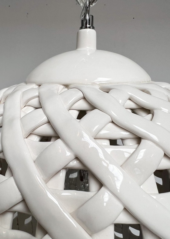 Image 1 of Pols Potten Porcelain Woven Pendant Lamp (New and by Piece), After 2000