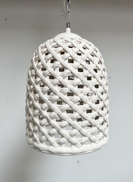 Image 1 of Pols Potten Porcelain Woven Pendant Lamp (New and by Piece), After 2000