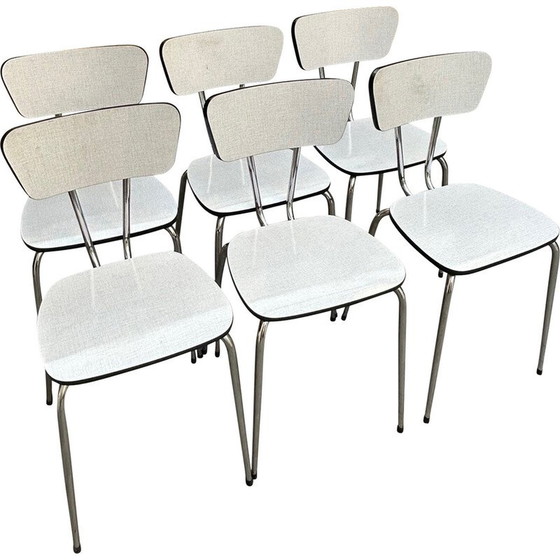 Image 1 of Set of 6 vintage chairs in formica and silver metal, 1960