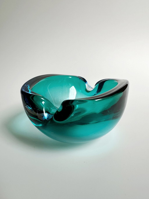 Vintage Murano ashtray Seguso Flavio Poli Turquoise Mid - Century 60s 70s