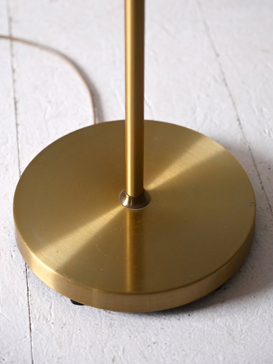 Image 1 of Vintage Scandinavian Floor Lamp With Gold Metal Stem And Fabric Shade