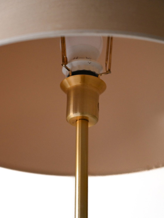 Image 1 of Vintage Scandinavian Floor Lamp With Gold Metal Stem And Fabric Shade