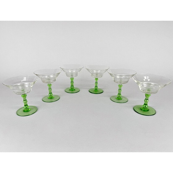 Image 1 of Set of 6 vintage Art Deco stemmed glasses, Czechoslovakia