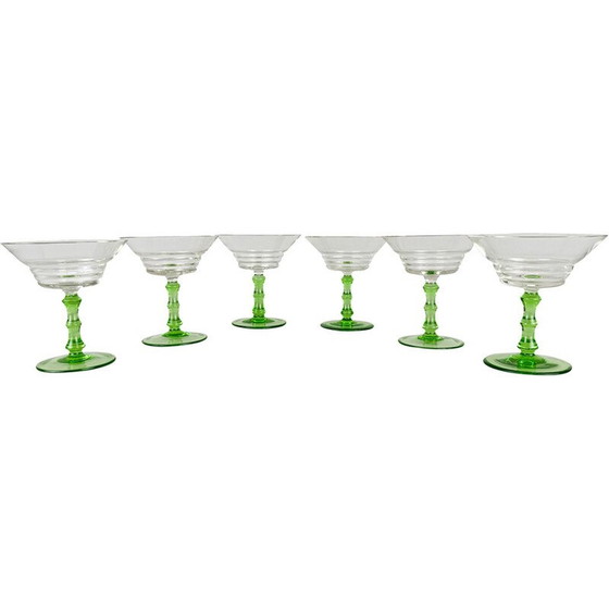 Image 1 of Set of 6 vintage Art Deco stemmed glasses, Czechoslovakia
