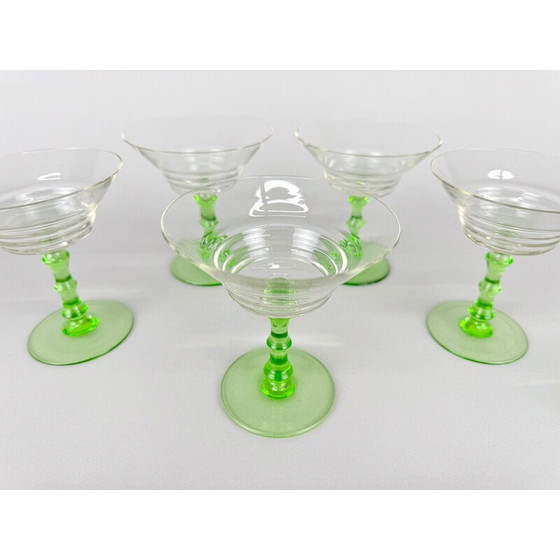Image 1 of Set of 6 vintage Art Deco stemmed glasses, Czechoslovakia