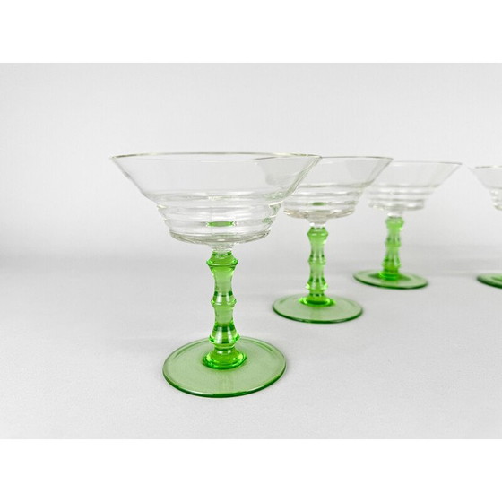 Image 1 of Set of 6 vintage Art Deco stemmed glasses, Czechoslovakia