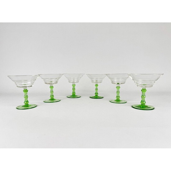 Image 1 of Set of 6 vintage Art Deco stemmed glasses, Czechoslovakia