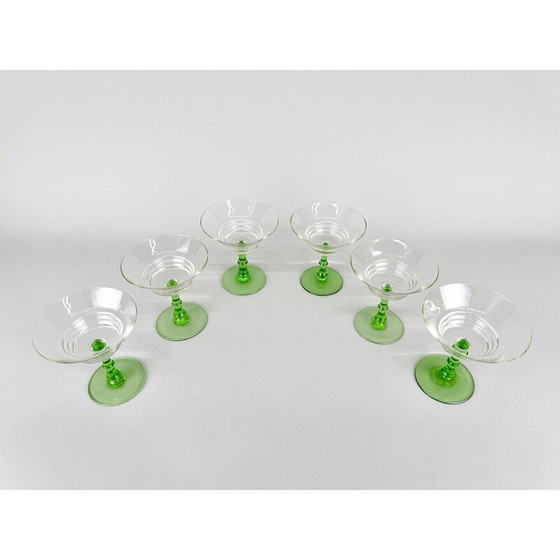 Image 1 of Set of 6 vintage Art Deco stemmed glasses, Czechoslovakia