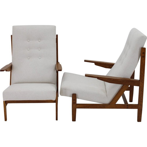 Pair of vintage oak armchairs by Uluv, Czechoslovakia 1970s