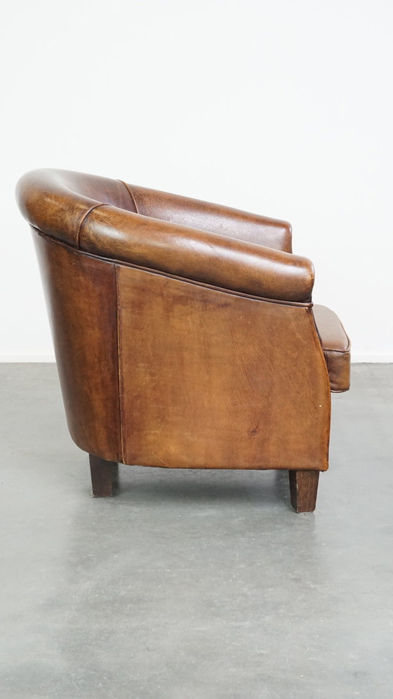 Image 1 of Sheep Leather Club Armchair With A Fixed Seat Cushion