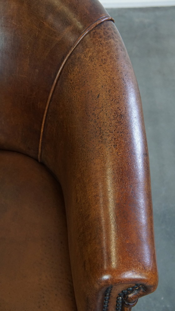 Image 1 of Sheep Leather Club Armchair With A Fixed Seat Cushion