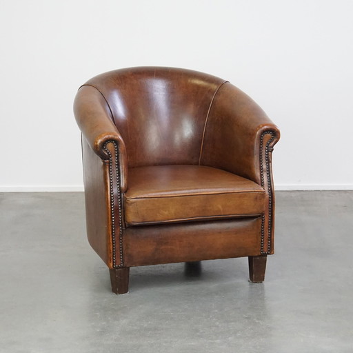 Sheep Leather Club Armchair With A Fixed Seat Cushion