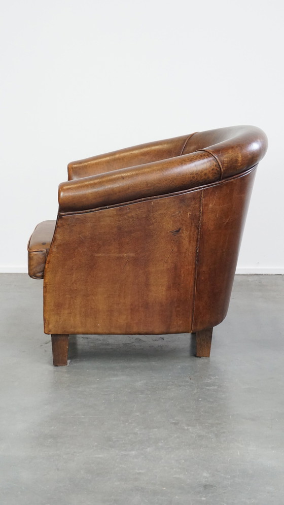 Image 1 of Sheep Leather Club Armchair With A Fixed Seat Cushion