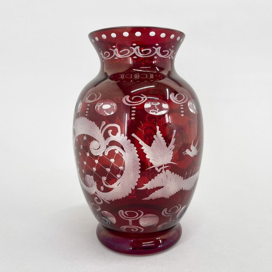 Image 1 of Pair of vintage glass vases by Egermann Ruby Red, Czechoslovakia 1940
