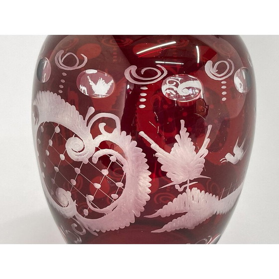 Image 1 of Pair of vintage glass vases by Egermann Ruby Red, Czechoslovakia 1940