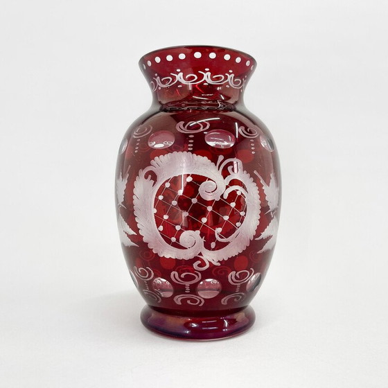 Image 1 of Pair of vintage glass vases by Egermann Ruby Red, Czechoslovakia 1940