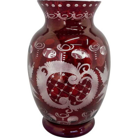Image 1 of Pair of vintage glass vases by Egermann Ruby Red, Czechoslovakia 1940