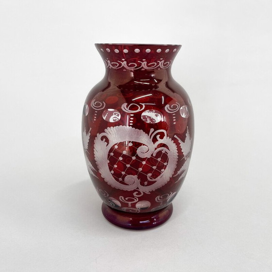 Image 1 of Pair of vintage glass vases by Egermann Ruby Red, Czechoslovakia 1940