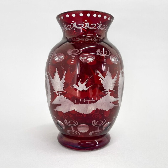 Image 1 of Pair of vintage glass vases by Egermann Ruby Red, Czechoslovakia 1940