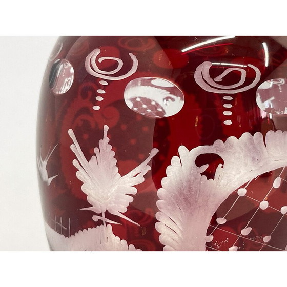 Image 1 of Pair of vintage glass vases by Egermann Ruby Red, Czechoslovakia 1940