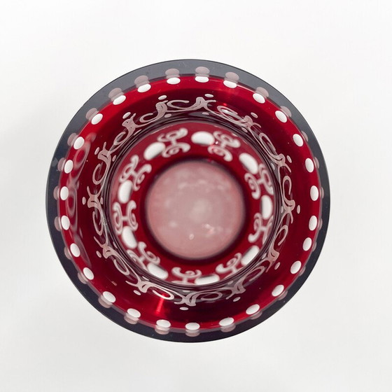 Image 1 of Pair of vintage glass vases by Egermann Ruby Red, Czechoslovakia 1940