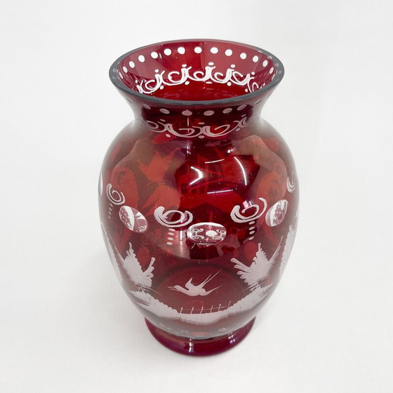 Image 1 of Pair of vintage glass vases by Egermann Ruby Red, Czechoslovakia 1940