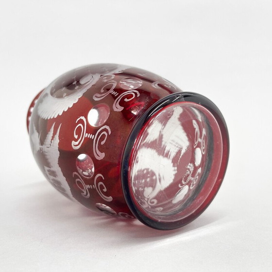 Image 1 of Pair of vintage glass vases by Egermann Ruby Red, Czechoslovakia 1940