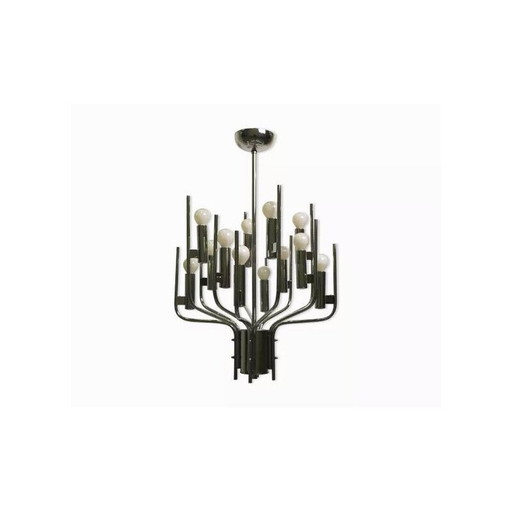 Vintage chrome chandelier by Gaetano Sciolari, 1970s