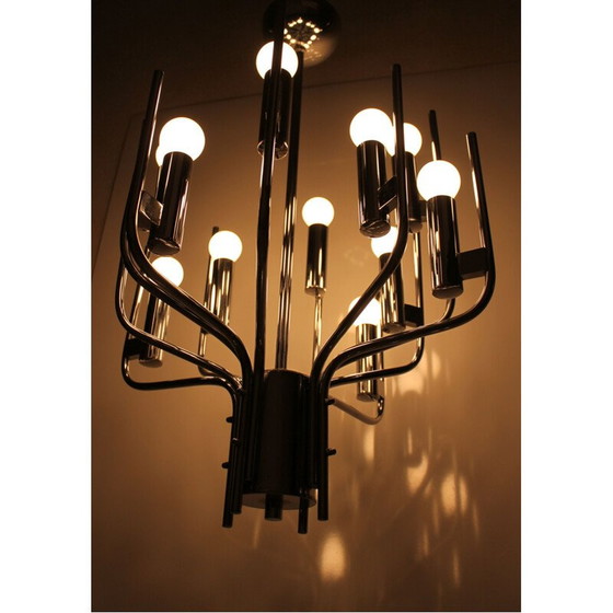 Image 1 of Lampadario cromato vintage di Gaetano Sciolari, anni '70