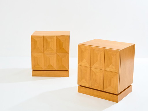 De Coene Frères Brutalist Oak Bedside Tables 1970