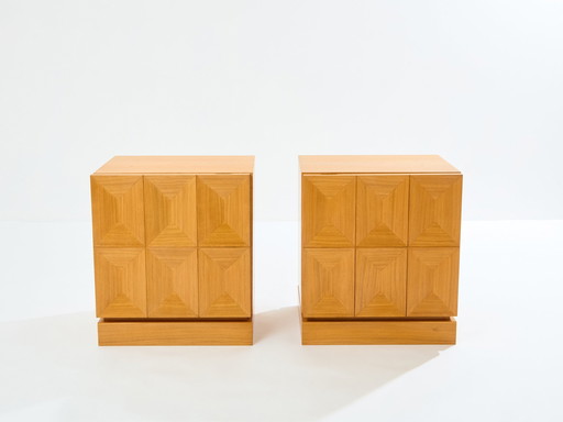 De Coene Frères Brutalist Oak Bedside Tables 1970