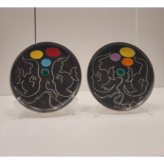 Image 1 of Pair of vintage plates by Atelier Cerenne for Céramique Vallauris, France 1950