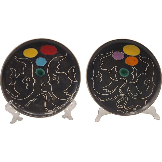 Image 1 of Pair of vintage plates by Atelier Cerenne for Céramique Vallauris, France 1950
