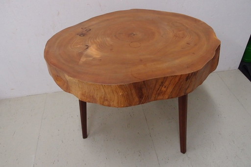 Side table, tree slice made of elm wood