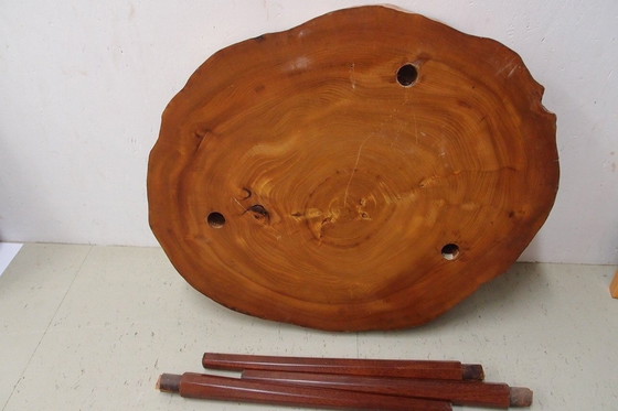 Image 1 of Side table, tree slice made of elm wood