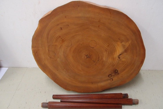 Image 1 of Side table, tree slice made of elm wood