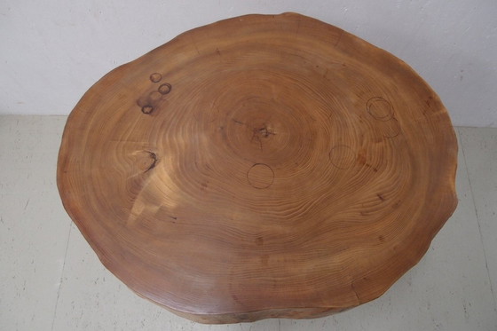 Image 1 of Side table, tree slice made of elm wood