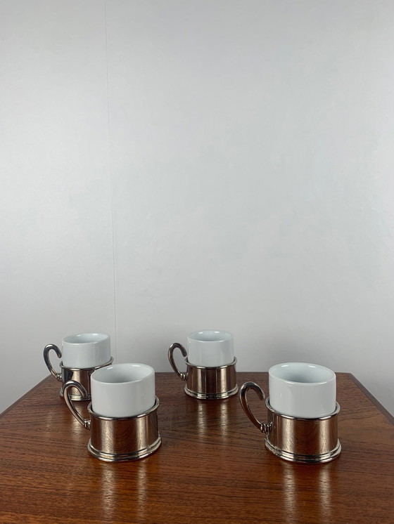 Image 1 of Set Of 4 Vintage Coffee Cups + Sugar Bowl