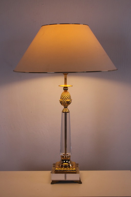 Plexiglass Table Lamp with gold elements Hollywood Regency Style