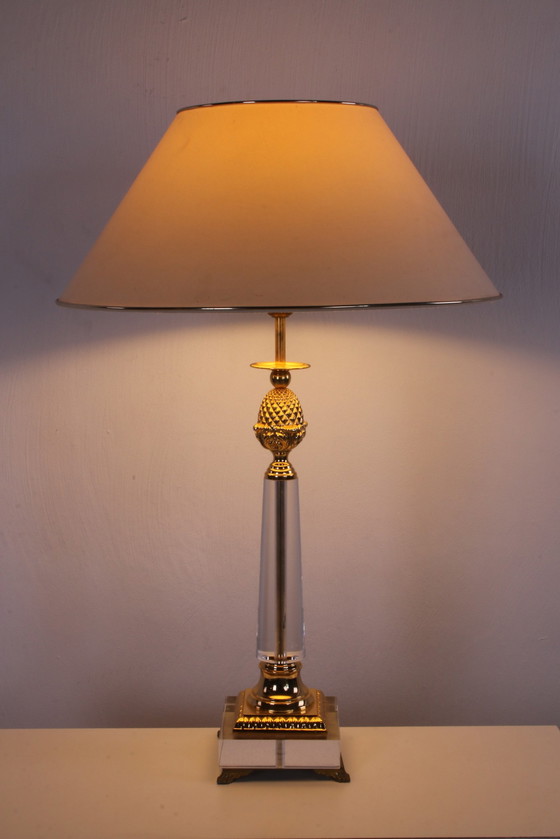 Image 1 of Plexiglass Table Lamp with gold elements Hollywood Regency Style