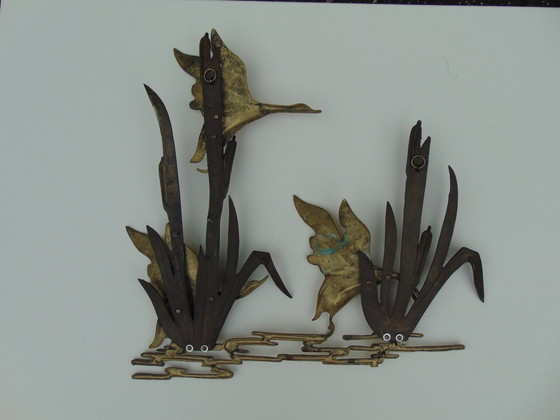 Image 1 of Brass Sculpture Flying Ducks In The Reed