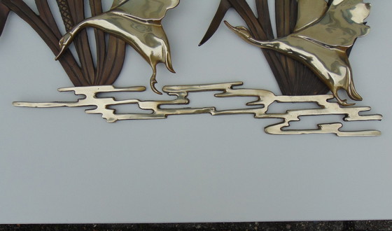 Image 1 of Brass Sculpture Flying Ducks In The Reed