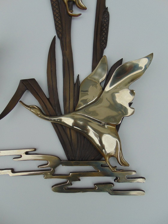 Image 1 of Brass Sculpture Flying Ducks In The Reed