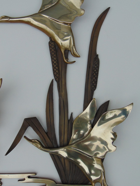 Image 1 of Brass Sculpture Flying Ducks In The Reed