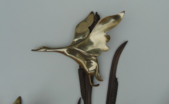 Image 1 of Brass Sculpture Flying Ducks In The Reed